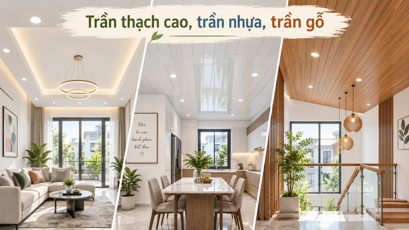 Trần thạch cao, trần nhựa, trần gỗ